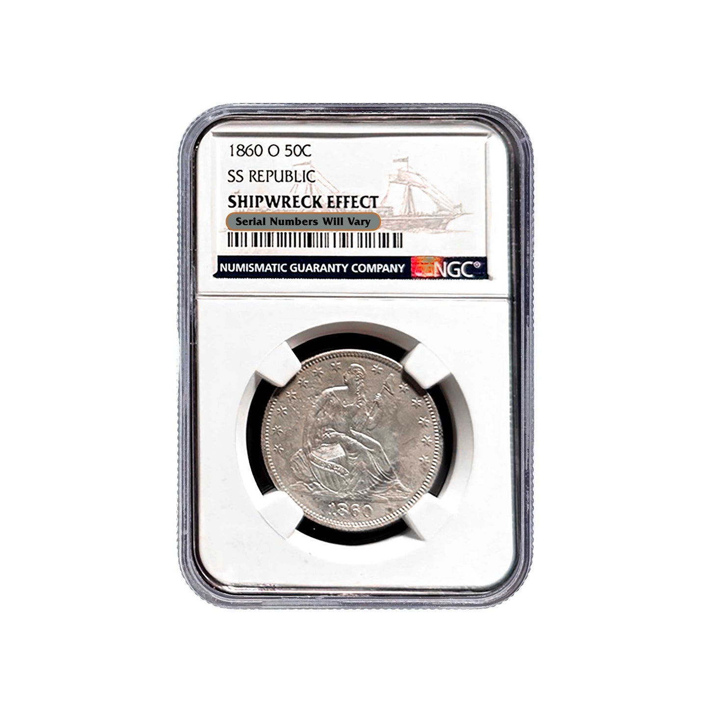 1860 O Seated Liberty Half Dollar NGC Shipwreck Effect from the SS Republic