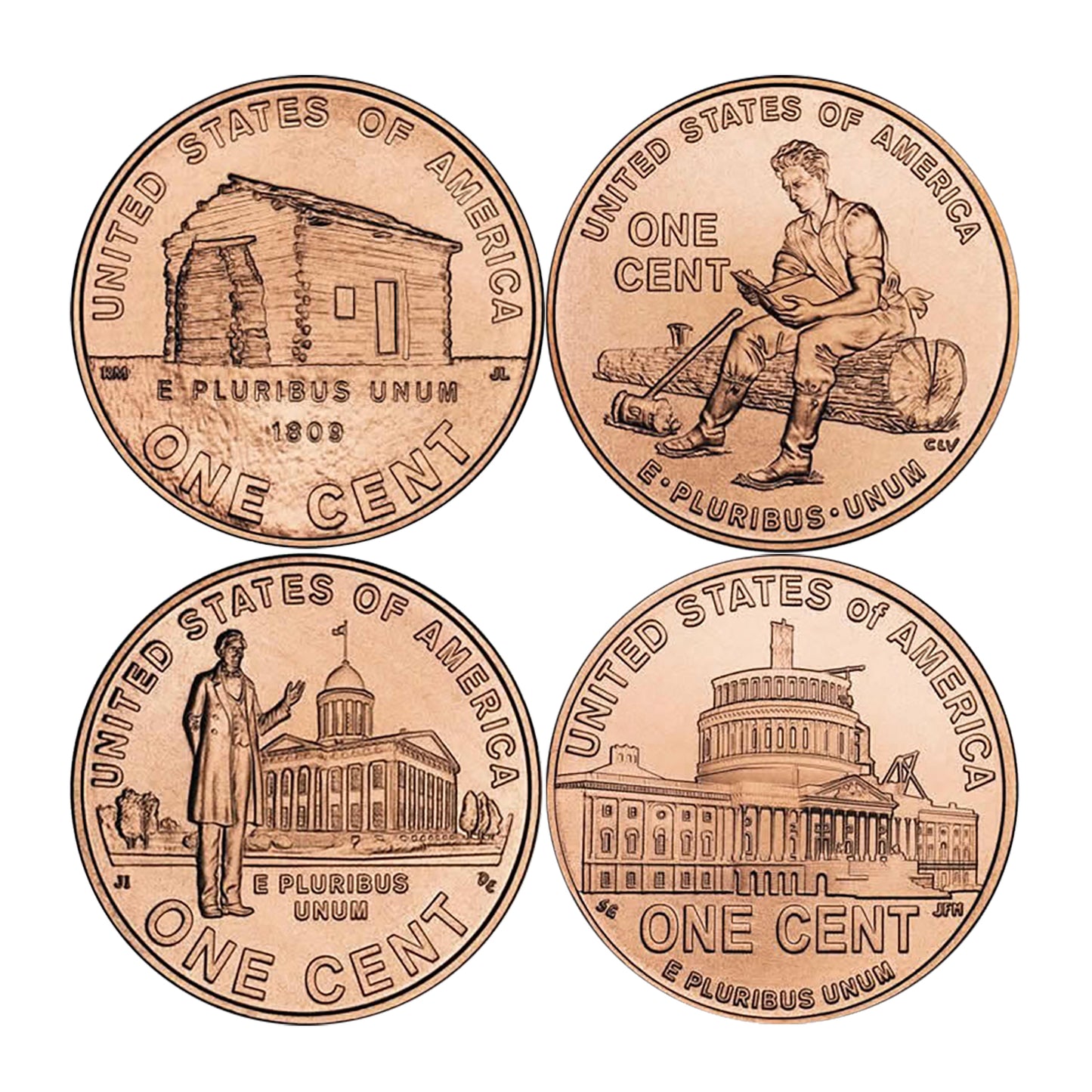 2009 - D Lincoln Bicentennial Series 5 Coin Set - All 4 Designs with Extra Obverse Coin