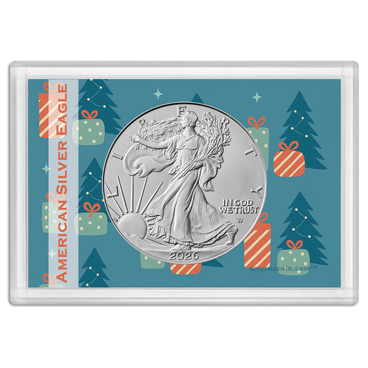 2026 American Silver Eagle - Christmas Tree Gift Holder - 1 oz .999 Fine Silver BU