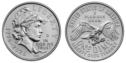 2026 D - Dual Dated 1776 - 2026 Emerging Liberty Dime 50 Coin Roll Denver Mint Semiquincentennial Coin Collection SemiQ