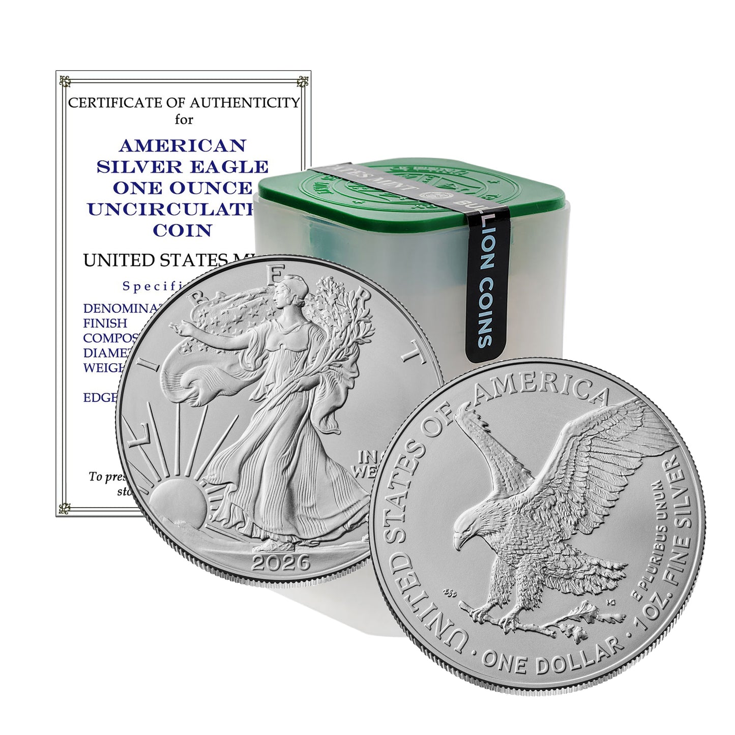 2026 U.S. Silver Eagle 5-Coin Set with US Mint Tube - Each with Certificate of Authenticity