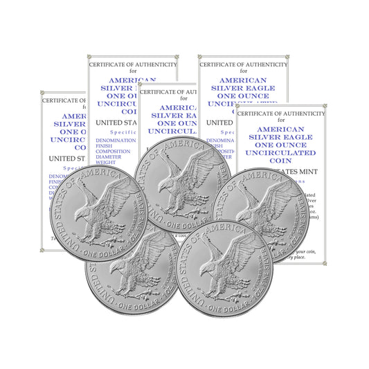 2026 U.S. Silver Eagle 5-Coin Set with US Mint Tube - Each with Certificate of Authenticity