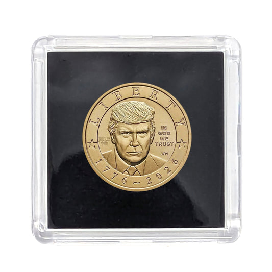 Presale! 2026 July 4th Privy Mark Donald Trump Semiquincentennial $1 Coin - U.S. Mint - Philadelphia (P) in Square Black Background Hard Plastic Display Case
