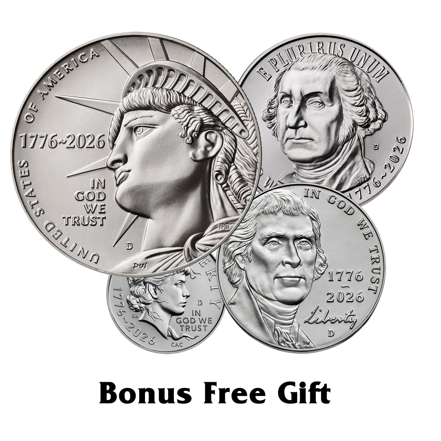 2026 D Mint 3 Roll Set - Nickel, Dime, and Half Dollar - 1776-2026 Dual Date Semiquincentennial Coinage Denver (D) Mint + Bonus 4 Coin Gift