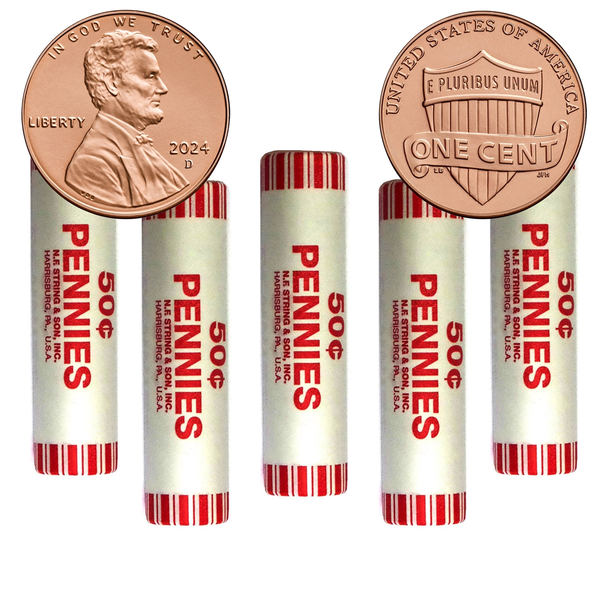 2024 - D Cent 5 Roll Set - Union Shied Design - 250 Coins