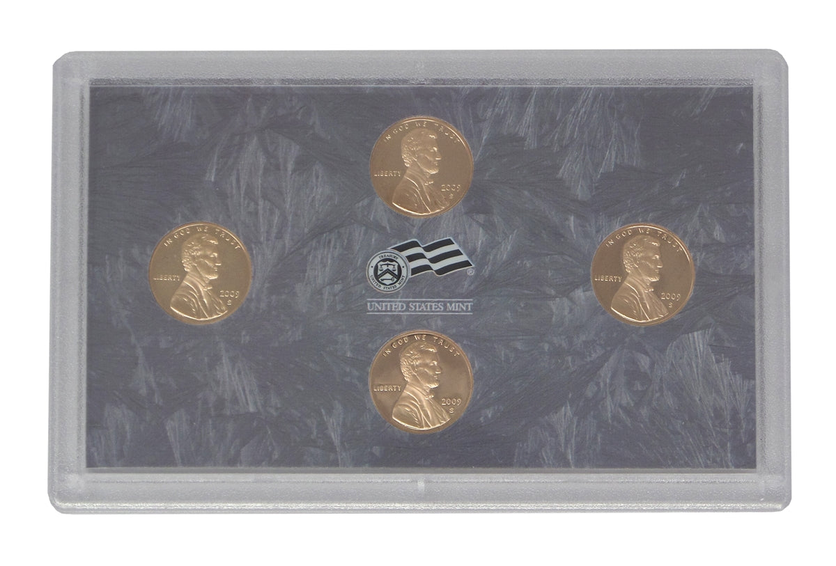 2009 - S Proof Lincoln Cent 4-coin Set - All 4 NEW designs!-OGP