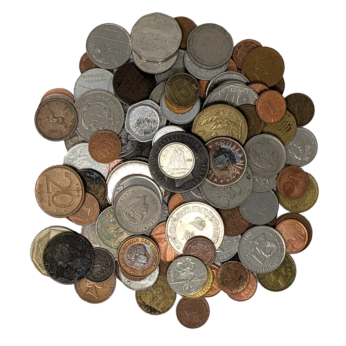 Foreign 1 Pound Mix with 1 Guaranteed Silver Coin - Over 100 Coins - World Coins - Asia, South America, Europe, Australia, India, China, Mexico