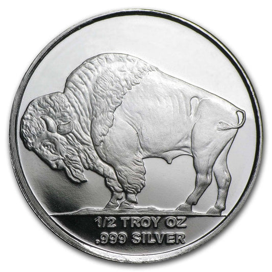 1/2 oz .999 Fine Silver Round - Buffalo Design - Single Coin