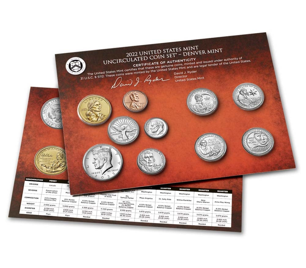 2022 P&D U.S. Mint Uncirculated 20 Coin Mint Set - Complete Set