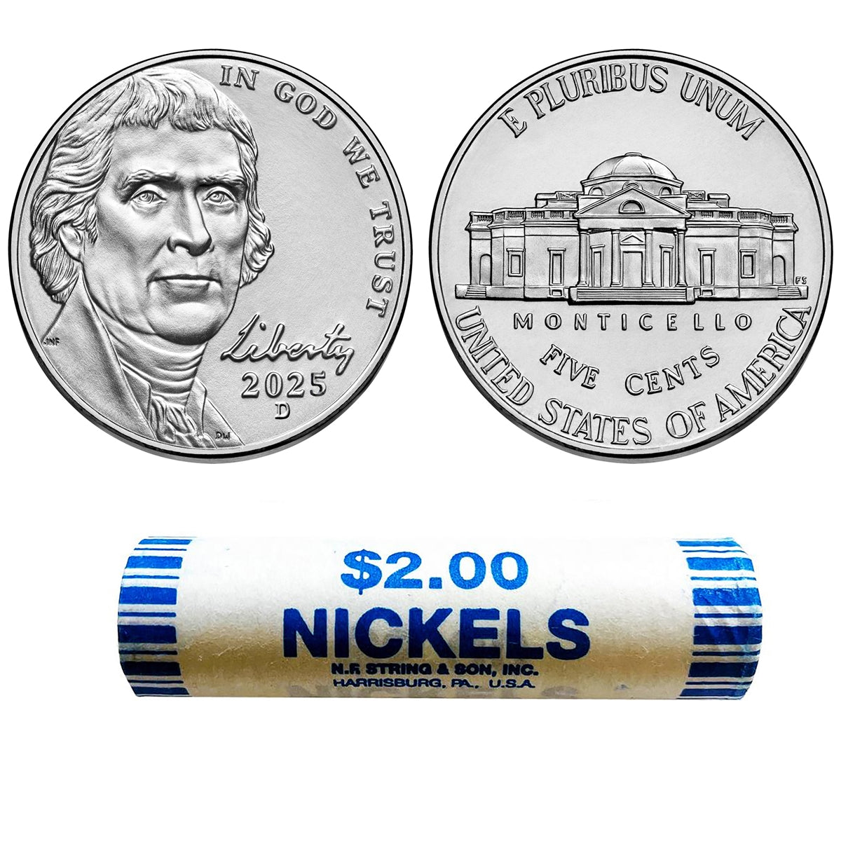 2025-D Jefferson Nickel 40 Coin Roll - Uncirculated Denver Mint