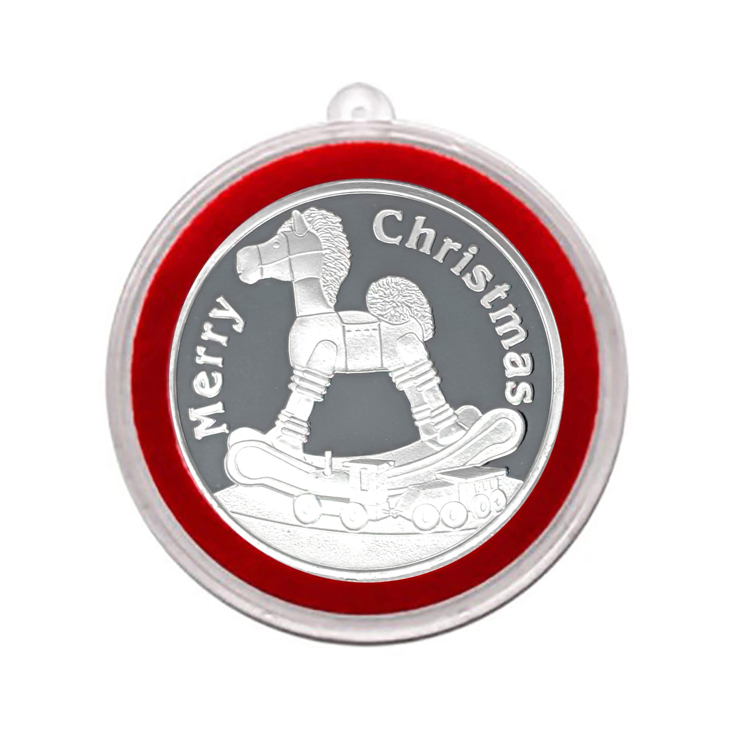 2025 Christmas Rocking Horse and Toys 1oz .999 Fine Silver Round in Ornament Holder