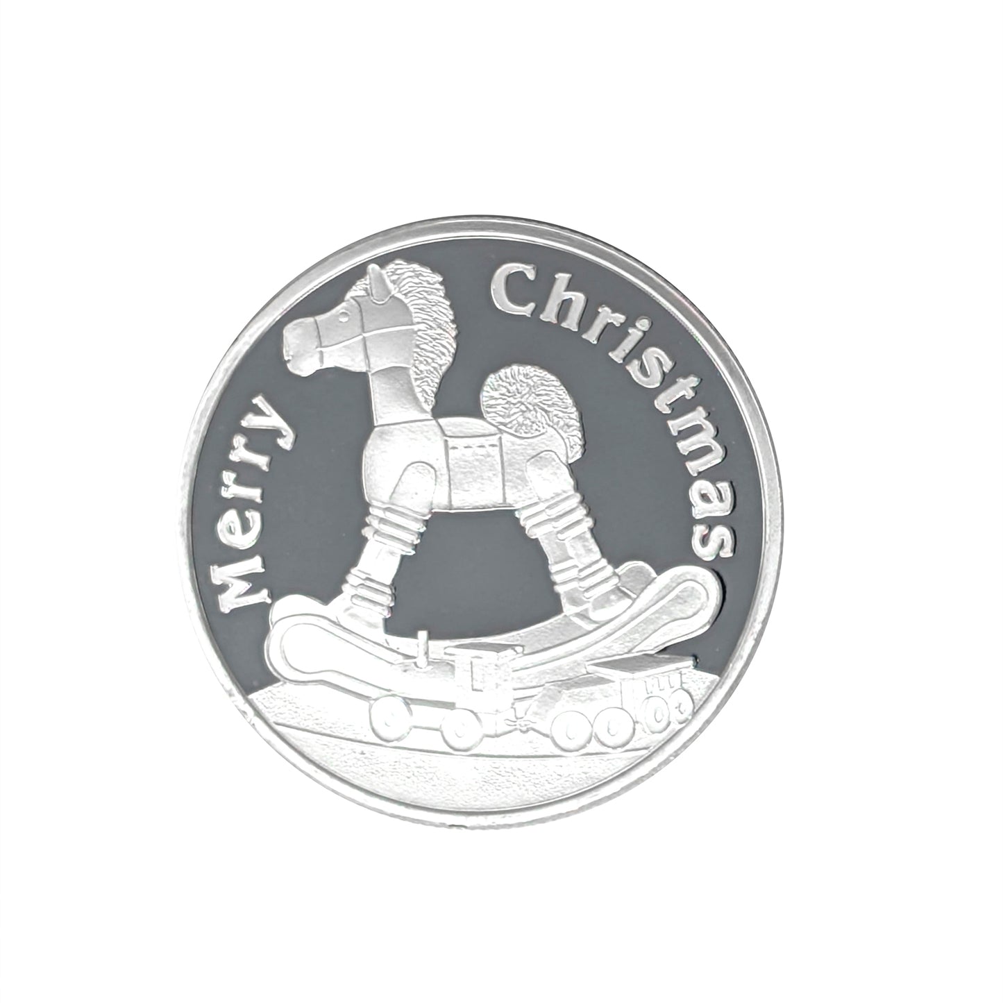 2025 Christmas Rocking Horse and Toys 1oz .999 Fine Silver Round in Ornament Holder