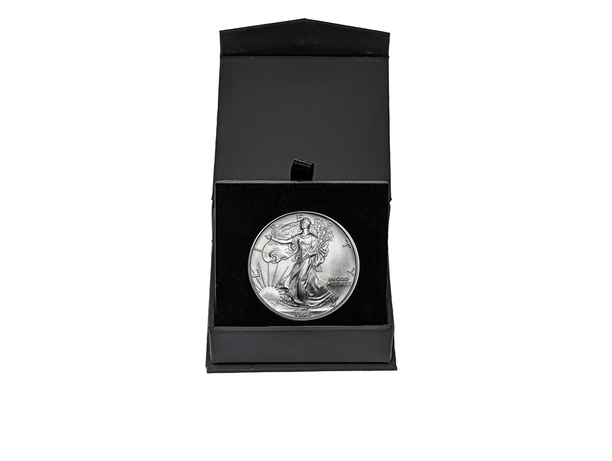 1994 U.S. Silver Eagle in Plastic Air Tite in Magnet Close Black Gift Box - Gem Brilliant Uncirculated