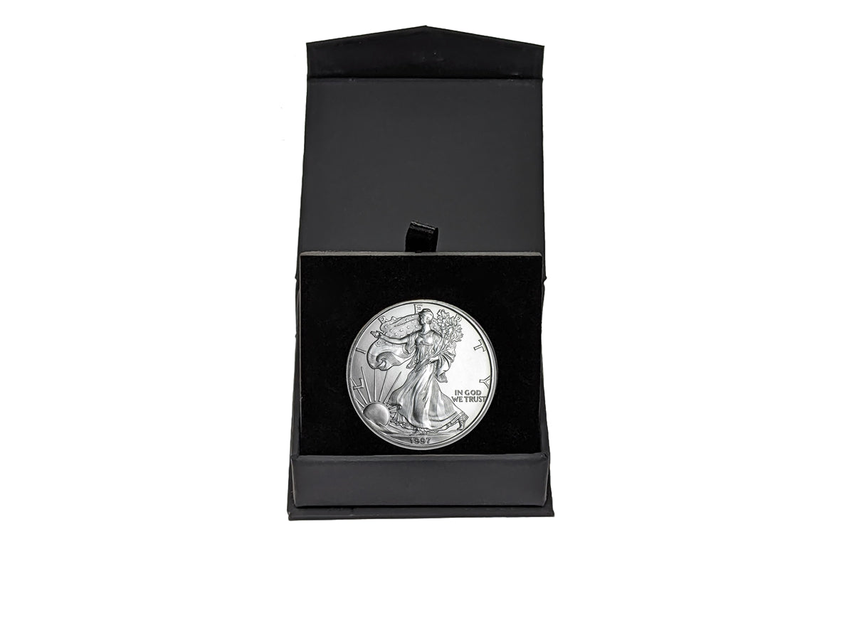 1997 American Silver Eagle in Air-Tite Holder with Black Magnetic Gift Box - Gem Brilliant Uncirculated