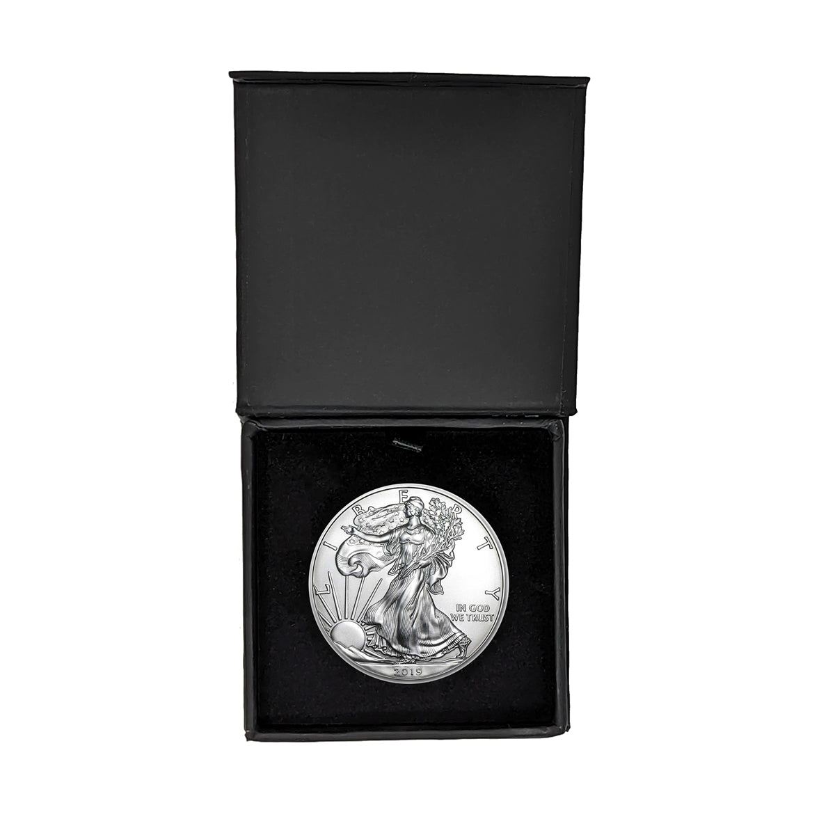 2019 U.S. Silver Eagle in Plastic Air Tite in Magnet Close Black Gift Box - Gem Brilliant Uncirculated