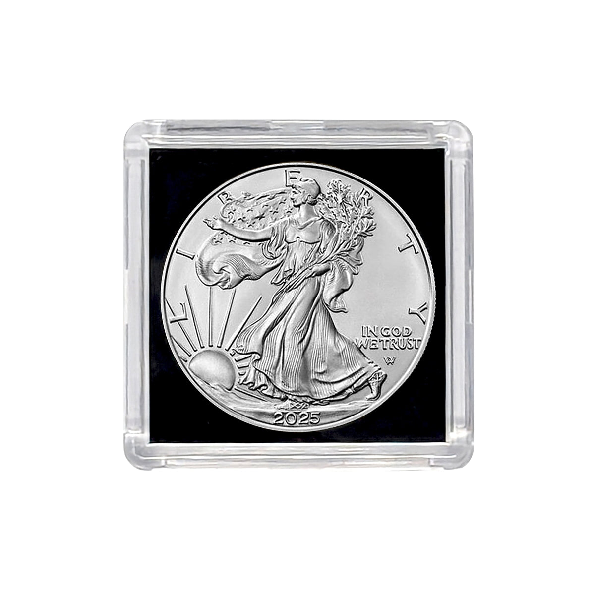 2025 American Silver Eagle .999 Fine Silver in Black Background Snap Tight Square Holder