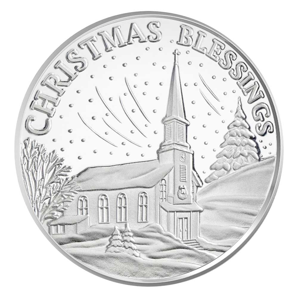 2025 Christmas Blessings with Church Scene 1oz .999 Fine Silver Round in Ornament Holder