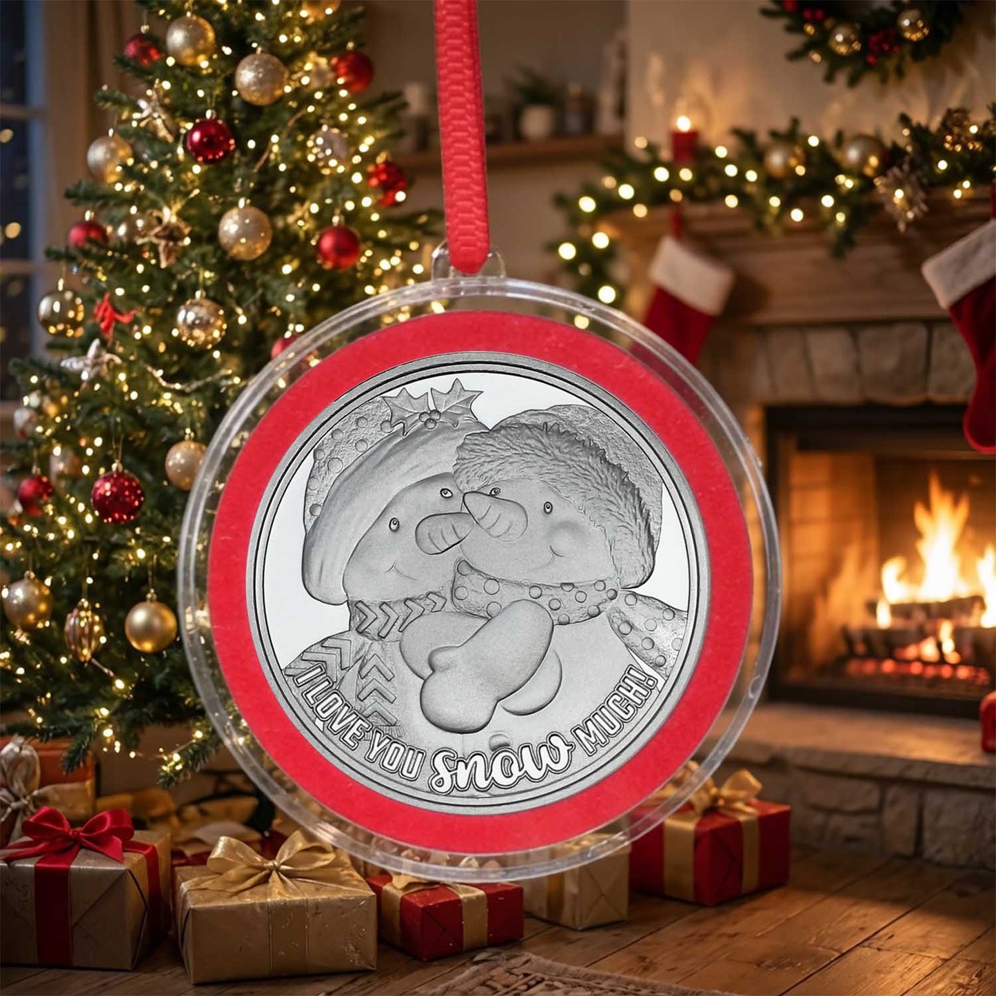 2026 I Love You So Much! Snowman 1 oz .999 Fine Silver Medallion in Christmas Ornament Holder