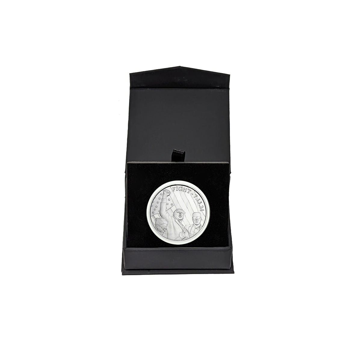 2024 President Trump Fight 7.13.24 Coin 1 Ounce Silver Round in Air Tite and Black Magnet Close Gift Box