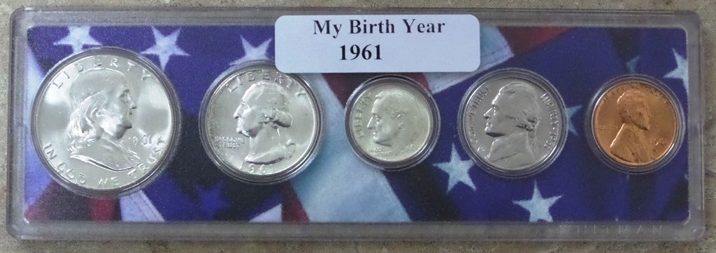 1961 Birth Year Coin Set in American Flag Holder