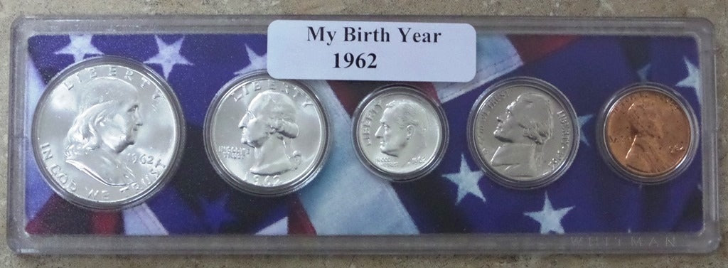 1962 Birth Year Coin Set in American Flag Holder