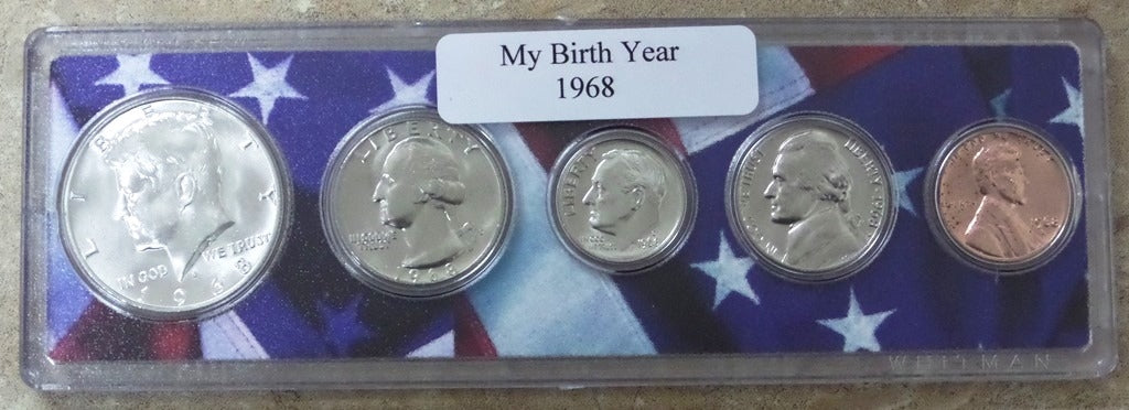 1968 Birth Year Coin Set in American Flag Holder