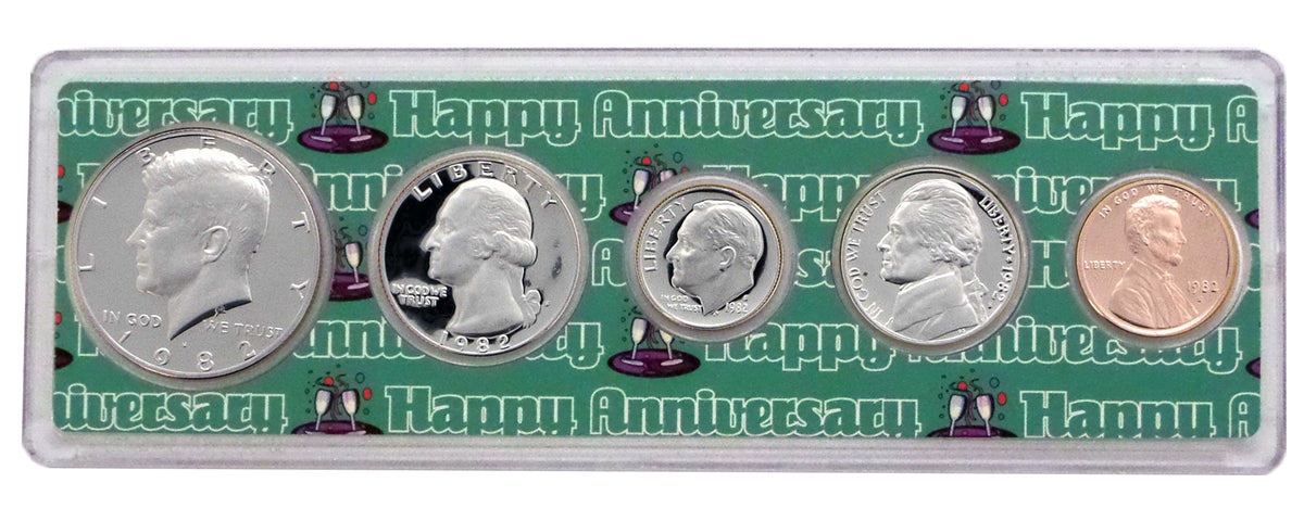 1982 - 40th Anniversary Year Coin Set in Happy Anniversary Holder