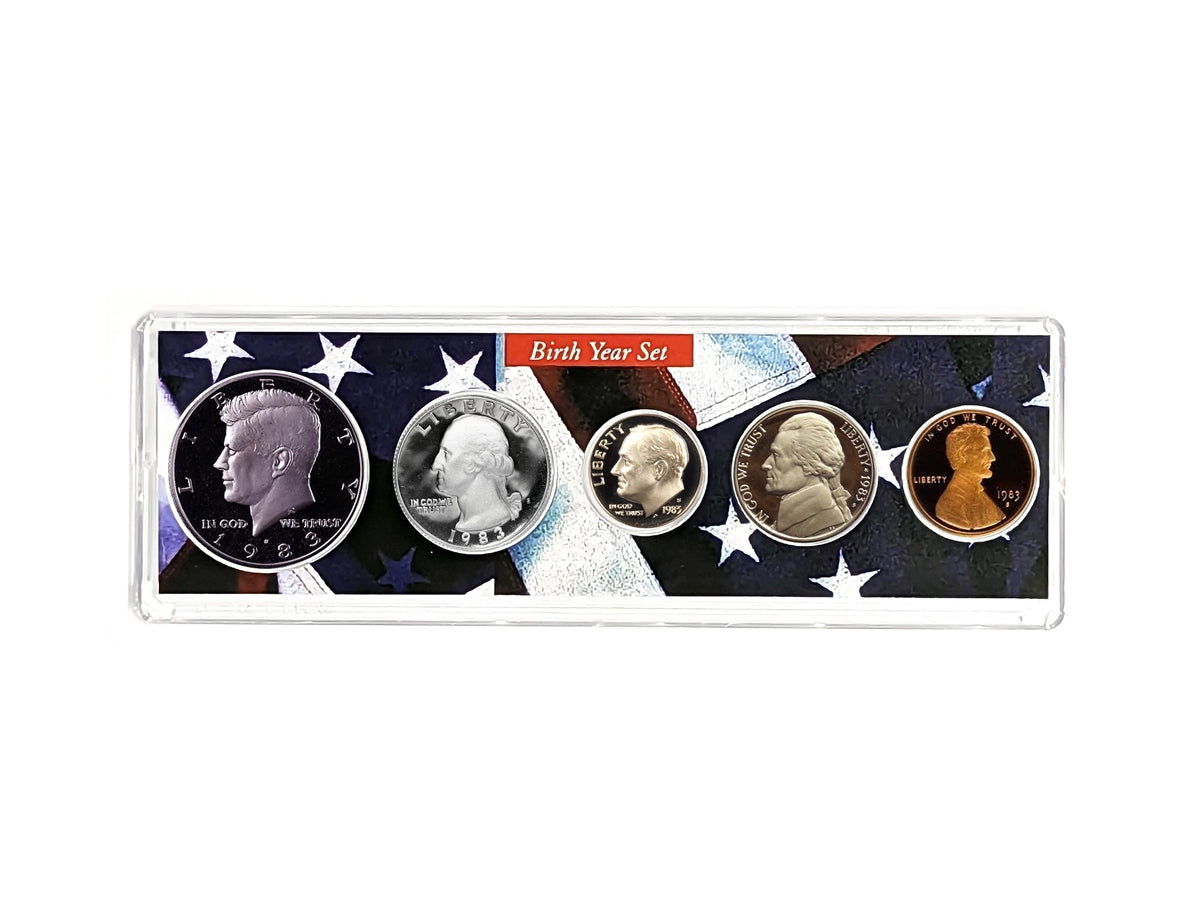 1983 Birth Year Coin Set in American Flag Holder