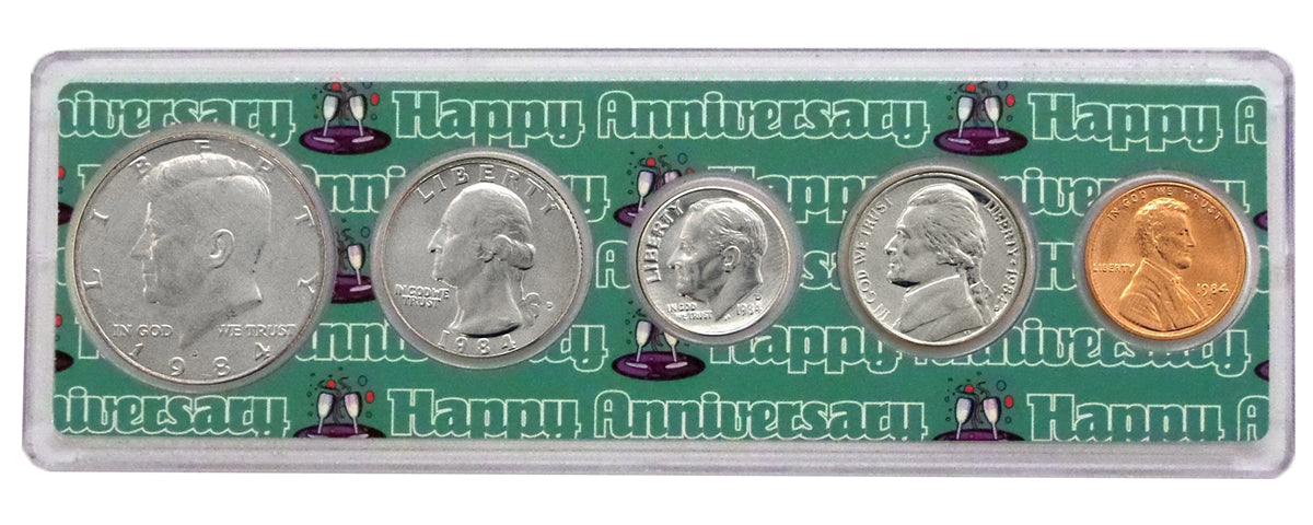 1984 - 38th Anniversary Year Coin Set in Happy Anniversary Holder