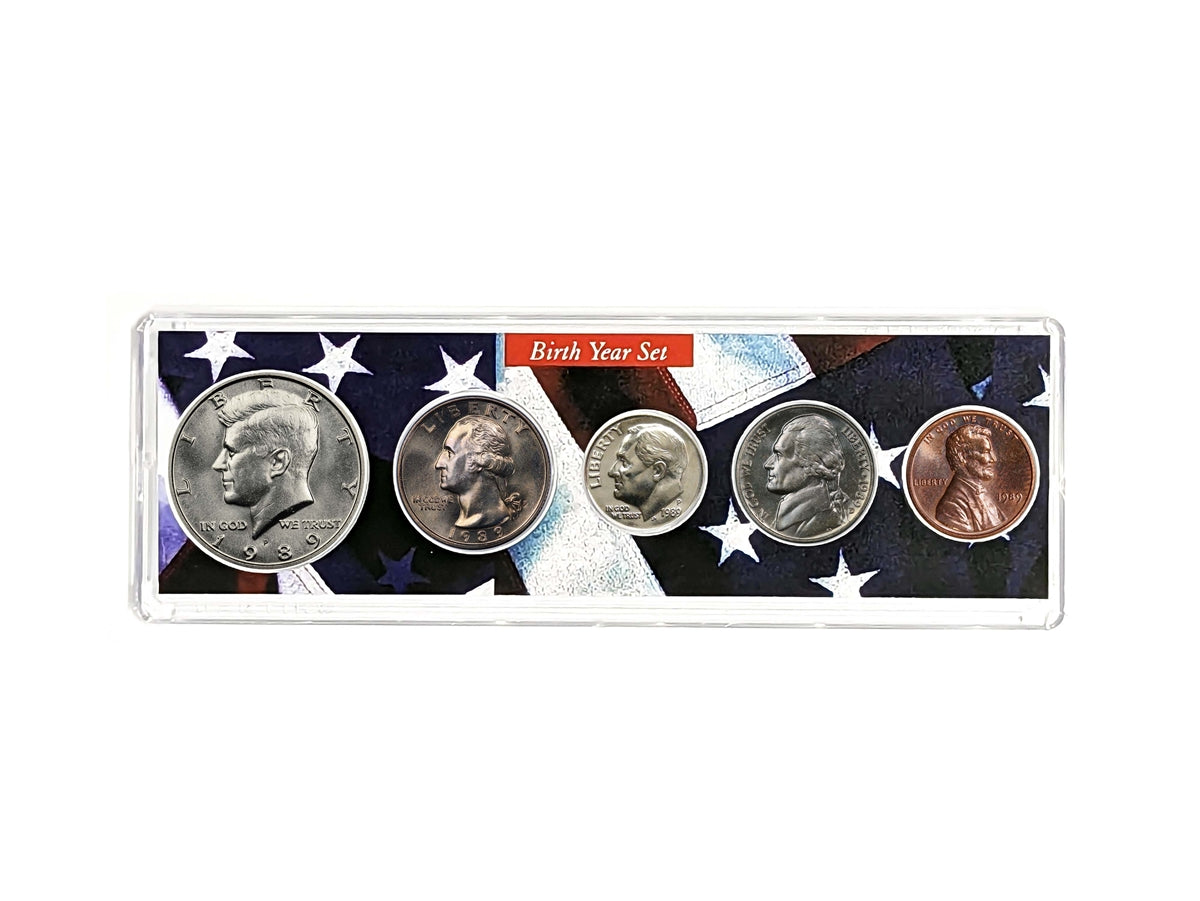 1989 Birth Year Coin Set - Uncirculated 5-Coin Collection in Patriotic Holder