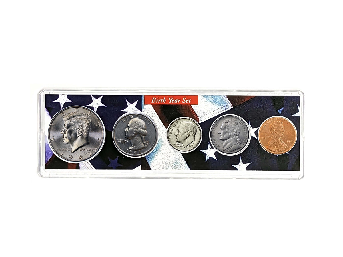 1992 Birth Year Coin Set - Uncirculated 5-Coin Collection in Patriotic Holder