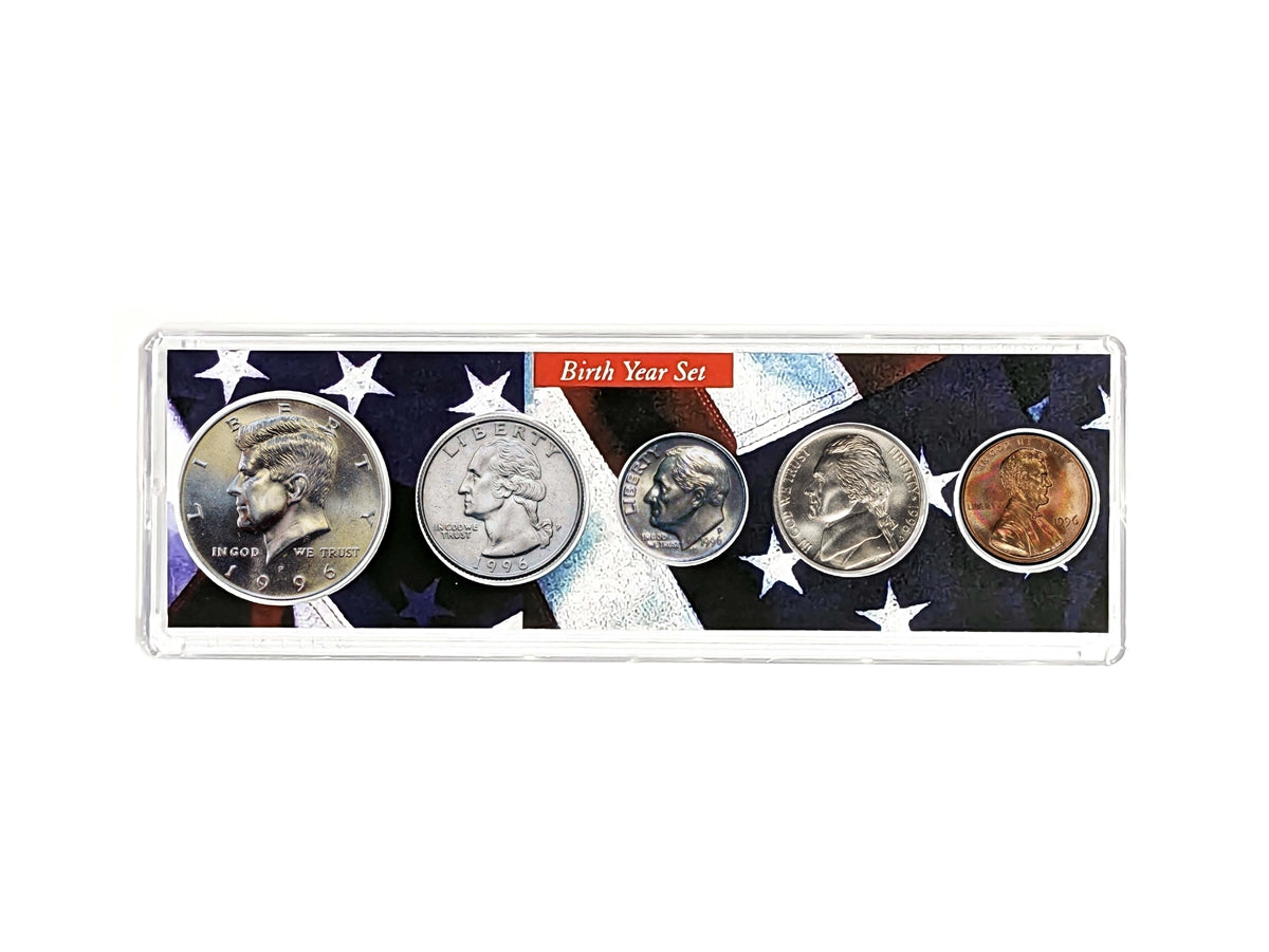 1996 Birth Year Coin Set - Uncirculated 5-Coin Collection in Patriotic Holder