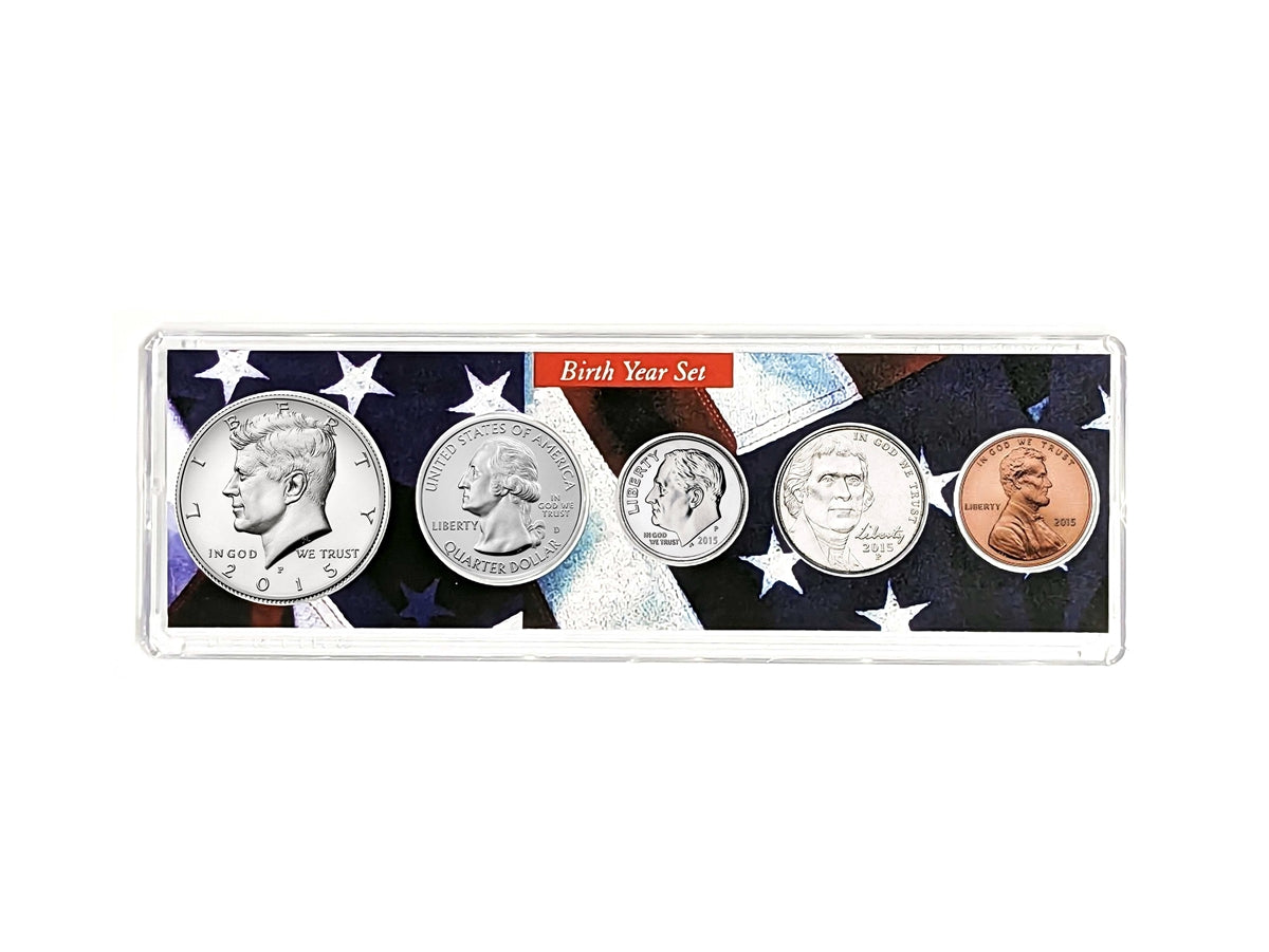 2015 Birth Year Coin Set - Uncirculated 5-Coin Collection in Patriotic Holder