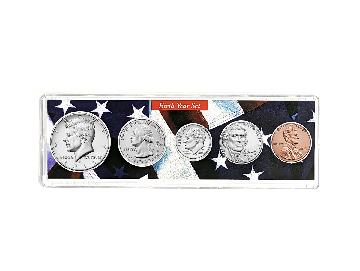 2016 Birth Year Coin Set - Uncirculated 5-Coin Collection in Patriotic Holder