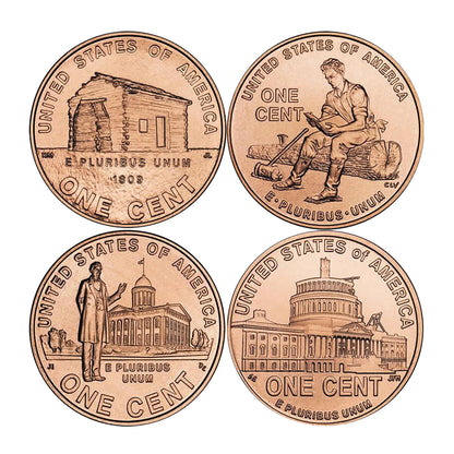 2009 - D Lincoln Bicentennial Series 5 Coin Set - All 4 Designs with Extra Obverse Coin