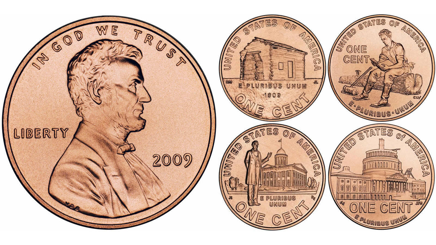 2009 - P Lincoln Bicentennial Series 5 Coin Set - All 4 Designs with Extra Obverse Coin