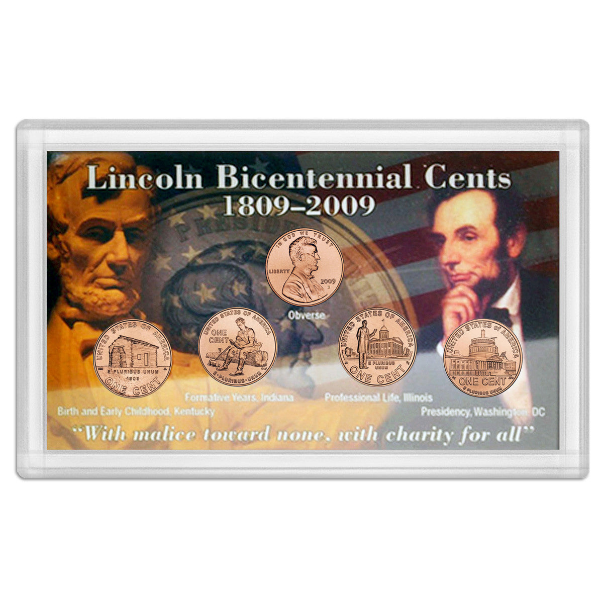 2009 - D Lincoln Bicentennial Series 5 Coin Set - All 4 Designs with Extra Obverse Coin