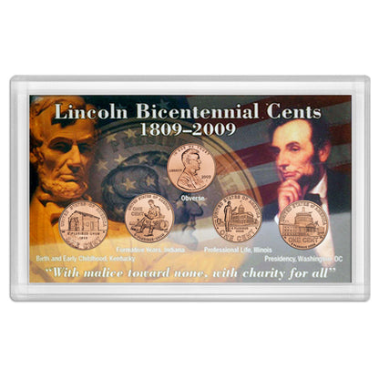 2009 - D Lincoln Bicentennial Series 5 Coin Set - All 4 Designs with Extra Obverse Coin