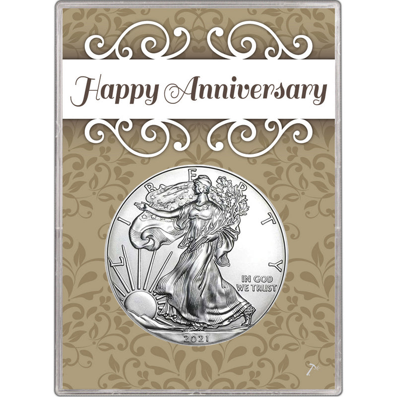 2021 U.S. Silver Eagle Type 1 in Happy Anniversary Holder - Gem Brilliant Uncirculated