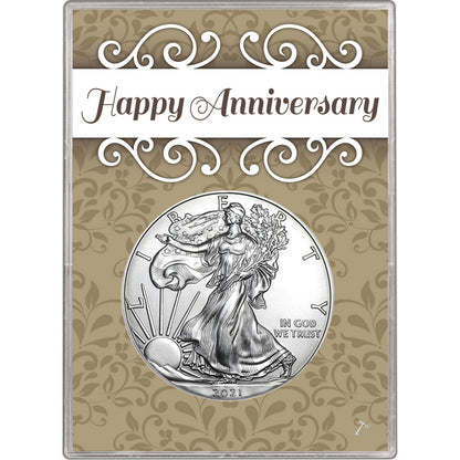 2021 U.S. Silver Eagle Type 1 in Happy Anniversary Holder - Gem Brilliant Uncirculated