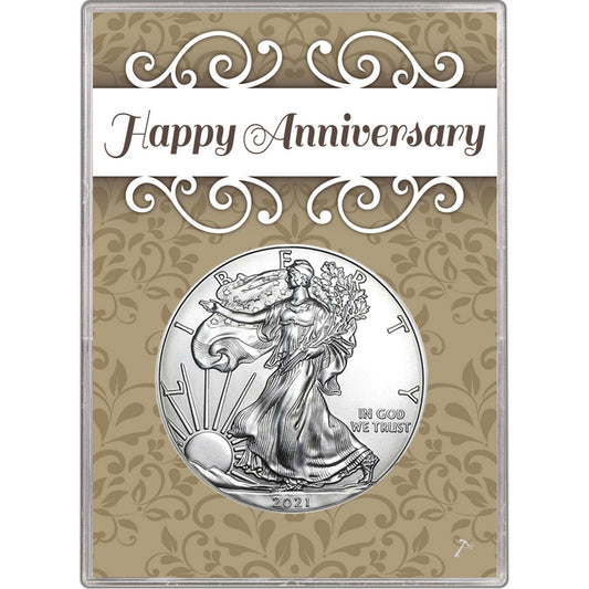 2021 U.S. Silver Eagle Type 1 in Happy Anniversary Holder - Gem Brilliant Uncirculated