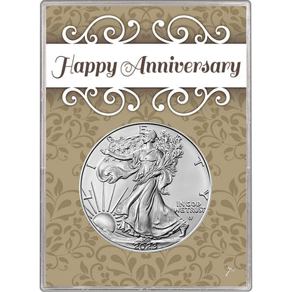 2023 U.S. Silver Eagle in Happy Anniversary Holder - Gem Brilliant Uncirculated