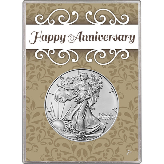 2023 U.S. Silver Eagle in Happy Anniversary Holder - Gem Brilliant Uncirculated