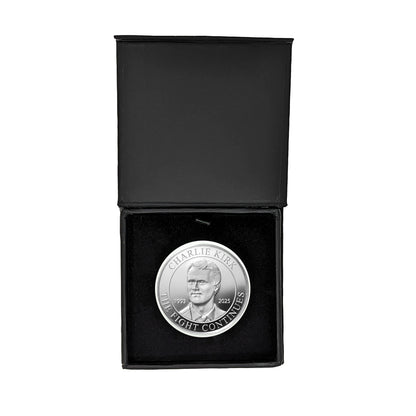Presale! Charlie Kirk "The Fight Continues" - 1 Troy Ounce, .999 Pure Silver Round in Black Velvet Lined Magnet Close Gift Box