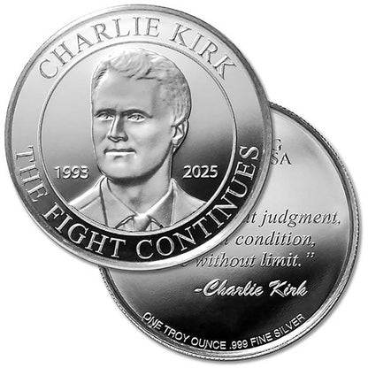 Presale! Charlie Kirk "The Fight Continues" - 1 Troy Ounce, .999 Pure Silver Round in Black Velvet Lined Magnet Close Gift Box