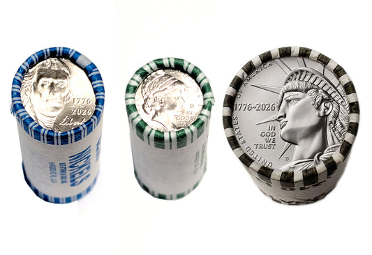 2026 D Mint 3 Roll Set - Nickel, Dime, and Half Dollar - 1776-2026 Dual Date Semiquincentennial Coinage Denver (D) Mint + Bonus 4 Coin Gift