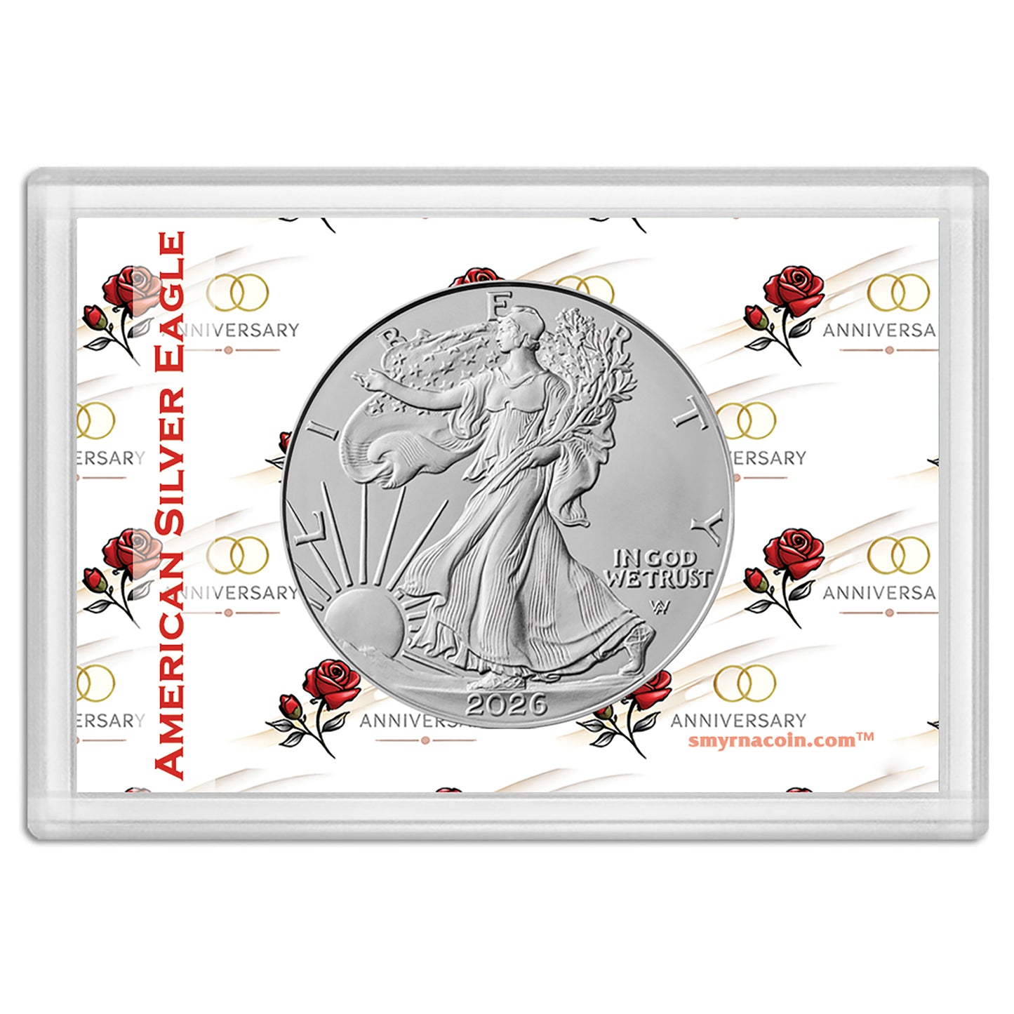 2026 American Silver Eagle in Happy Anniversary Holder - Gem Brilliant Uncirculated