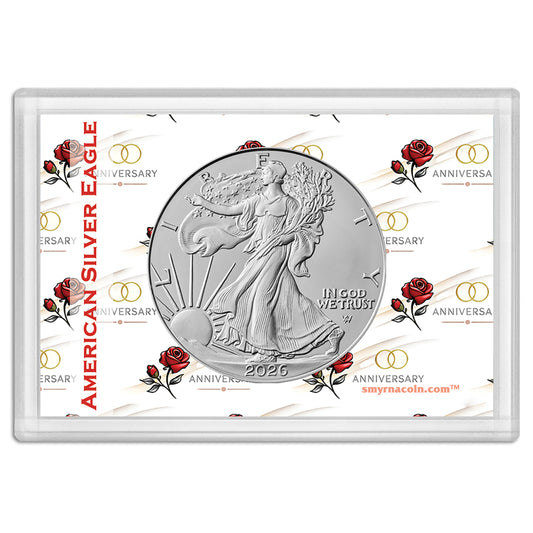 2026 American Silver Eagle in Happy Anniversary Holder - Gem Brilliant Uncirculated