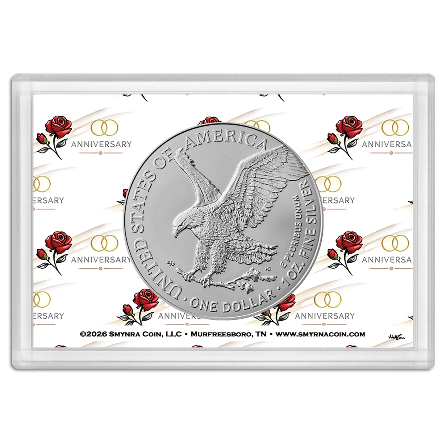 2026 American Silver Eagle in Happy Anniversary Holder - Gem Brilliant Uncirculated