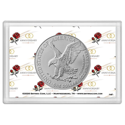 2026 American Silver Eagle in Happy Anniversary Holder - Gem Brilliant Uncirculated